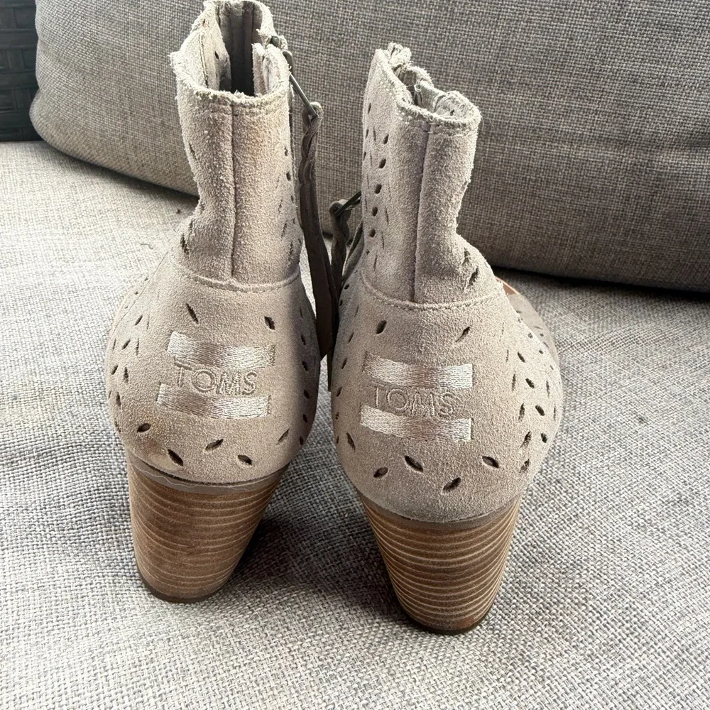 Toms Perforated Taupe Ankle Booties